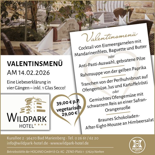 Valentinsmenü Wildpark Hotel